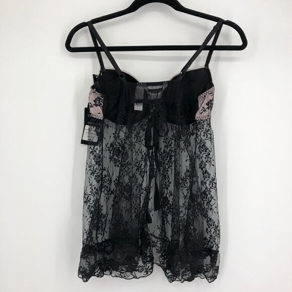 Delicates Floral Lace Babydoll Lingerie Size Medium Black NWT Whymsigoth - Picture 9 of 9